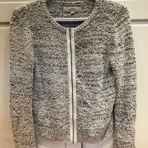 Grey/white LOFT zip up sweater.